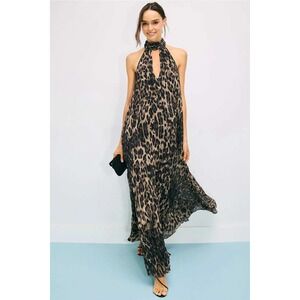 ONE33 SOCIAL Leopard Print Halter Neck Maxi Dress Chiffon Flowy Size 2